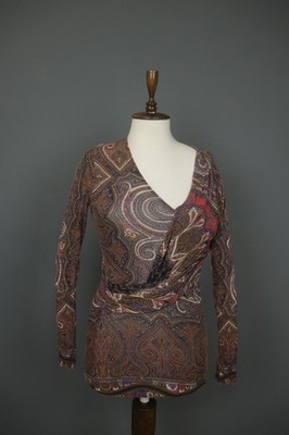 ETRO Milano Multicolor Paisley Classic Long Sleeve V-Neck Mini Dress Size 42