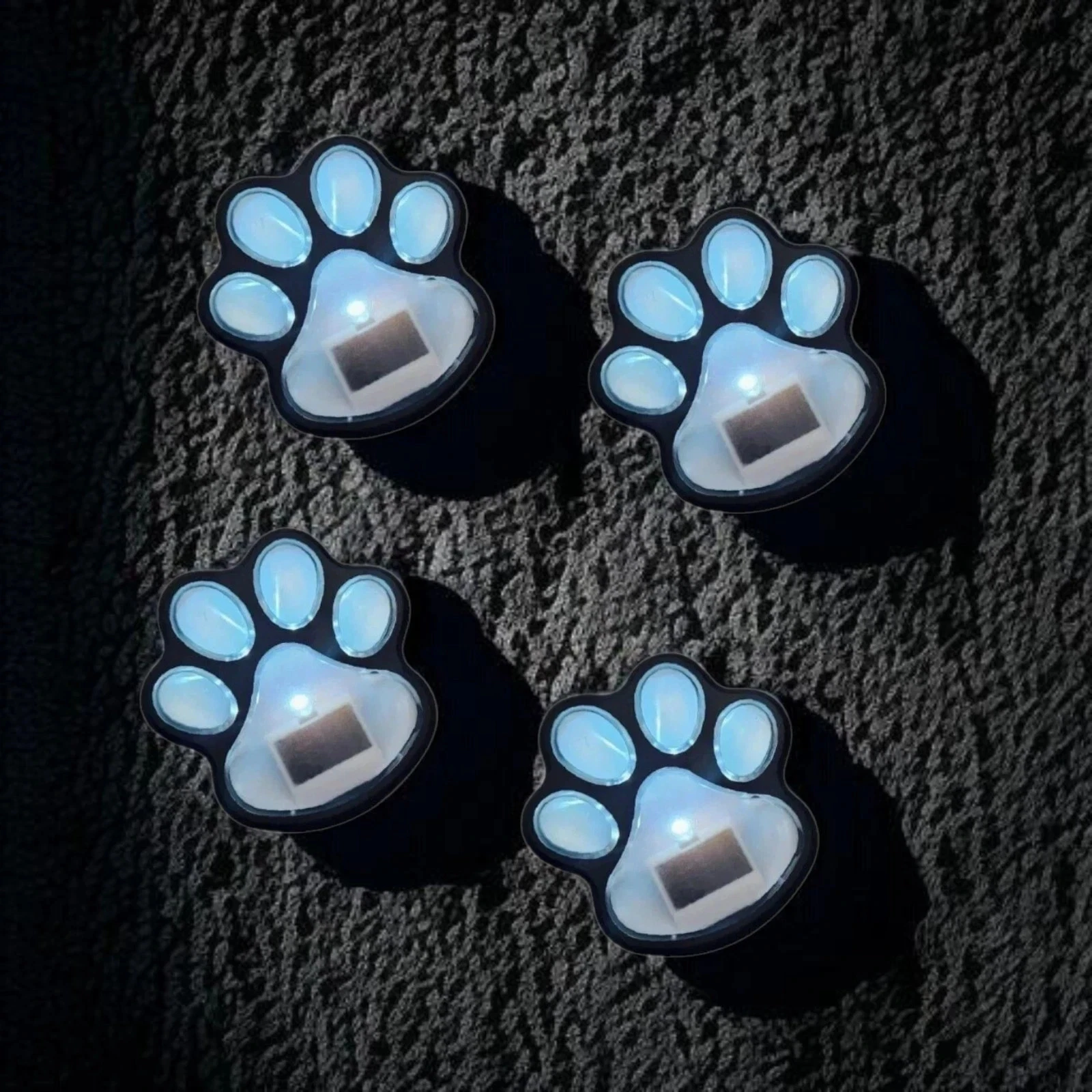 Solar LED Garden Lights Paw Prints 4pc Set Cool Outdoor Decor Lighting
