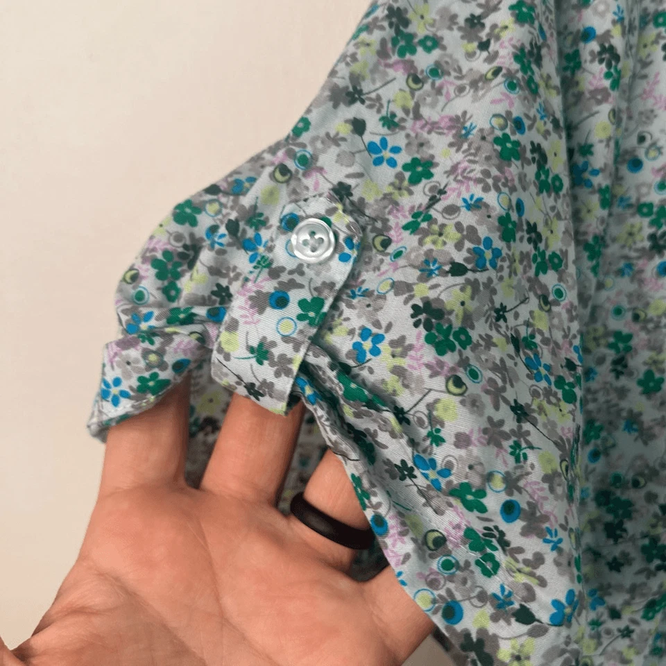Basic Editions XXL Blue Green Floral Button-Up Shirt Women’s Short Sleeve Cotton - Image 3 of 4