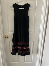 Lauren Ralph Lauren Sheath Dress Womens Black 100% merino Wool Aztec XS- S *Read