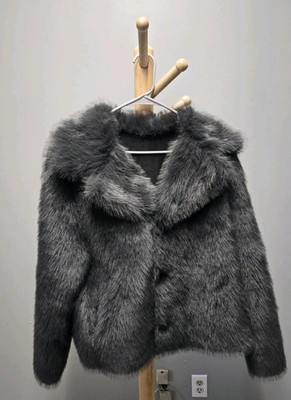 ZARA Short Faux Fur Coat Black/Grey tint
