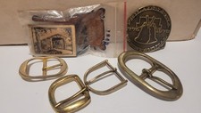 6 Vintage Brass Belt Buckle Lot Rectangle 1976 Bicentennial Covered Bridge 70's