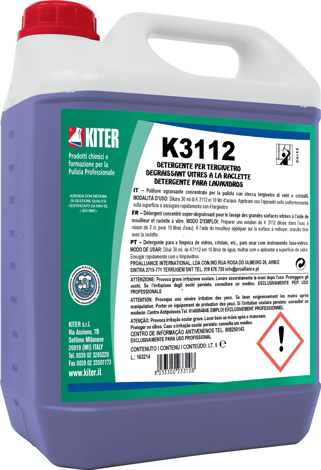 Detergente Brillantante Cristalli e Vetrate K3112 5 lt con Tergivetro - Kiter