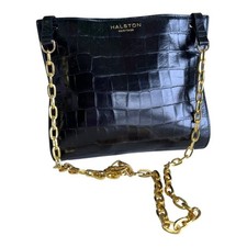 Halston Heritage Black Croc Embossed Leather Shoulder Bag with Gold Chain