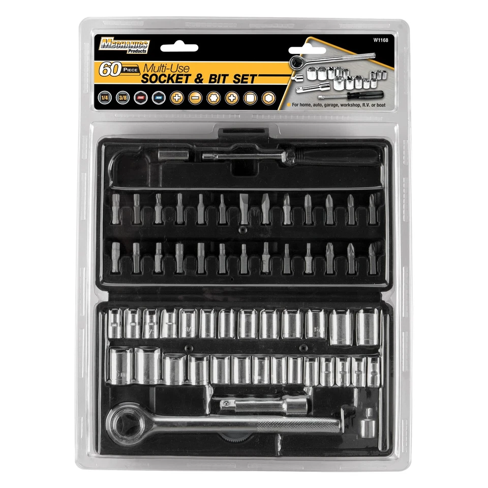 60 Piece Socket Bit Set Sae Metric Ratchet Extension Organized Case - Image 2 of 4