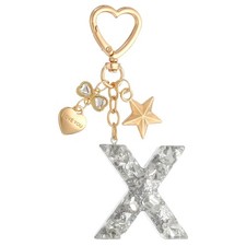 Cute Initial Letter Keychain, Letter X Keychains for Women Girls Bling Silver