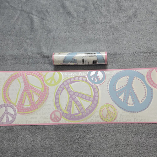 York Peace Love Multicolor Wallpaper Border Prepasted Glitter New Sealed