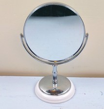 Vintage Tabletop Vanity Mirror With Chrome Frame & White Base 10 Inches Tall Dou
