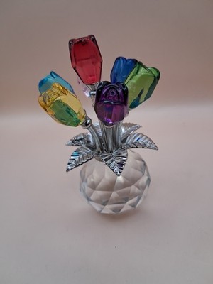 Colorful Artificial Crystal Rose Bouquet In A Glass Vase