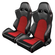 Braum BRR2-BKRD Advan Series Seats, Black Leatherette w Red Fabric Inserts