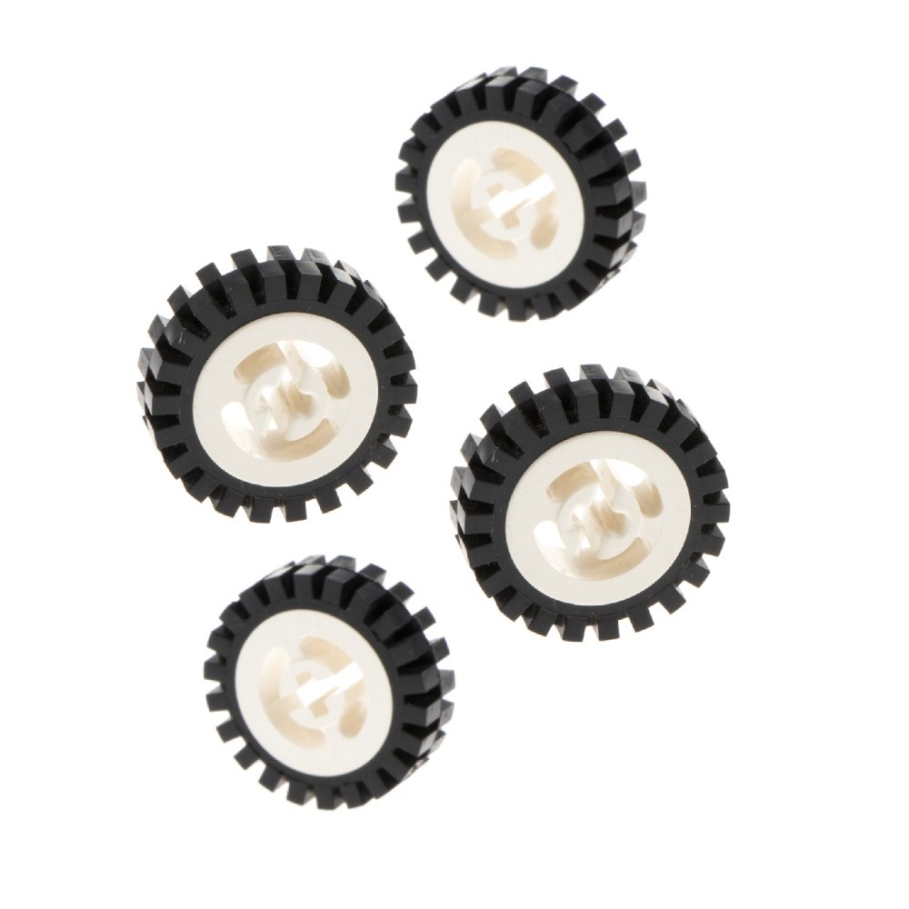 4x Lego Technic Wheel 24x8 Black Tire Rim White Complete 3483 3482c01