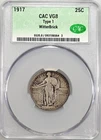 1917-D Type 1 CACG VG8 Standing Liberty Quarter 25c, Witter CAC ERROR, Key Date!
