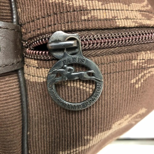 LONGCHAMP Logo Patterned Duffel Bag Travel Bag Brown Zipper Closure - Picture 14 of 17