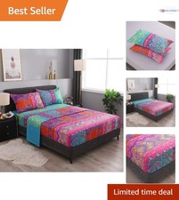 Bohemian Retro Bedding Set Cotton Blend 4 Piece Full Size Red Bed Sheets