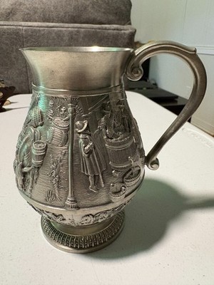 Vintage German Artina Zinn 95% Pewter Embossed Wine Jug