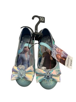 Disney Frozen Iridescent Shoes Heels Girls Size 10 Elsa Anna Bow Snowflake