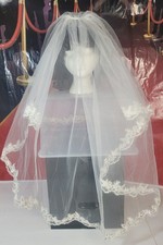 Vintage Two Tier Wedding Veil - White - Lace  Sequins on Trim