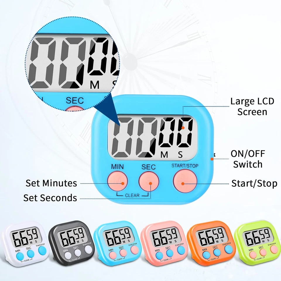 Large LCD Digital Kitchen Cooking Timer Count Down Up Clock Loud Alarm Magnetic - Image 4 of 4