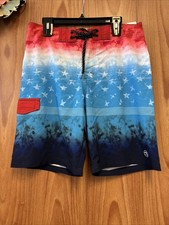 NEW Ocean Current Patriotic Red Blue Men  s Swim Trunks 32 Regular NWT w/ Pocket