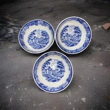 Vintage Wood & Sons English Scenery Blue  Salt /Dip Bowls (SET Of 3)