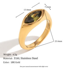 Horse Eye Zircon Seal Ring Colorful Hypoallergenic 316L Stainless Steel Decorati
