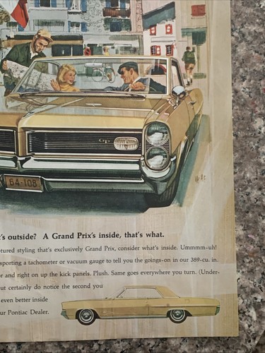 1964 Pontiac Grand Prix PRINT AD France French Alps Vacation Wide-Track VTG 60s - Picture 5 of 5