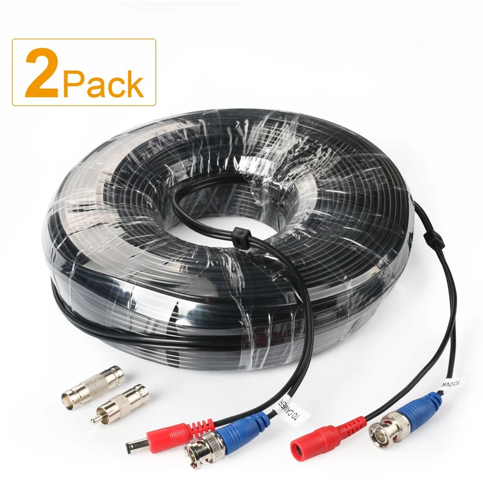 2Pack 100Feet BNC Vedio Power Cable Camera Video BNC Cable Wire Cord for Surv... - Image 3 of 4