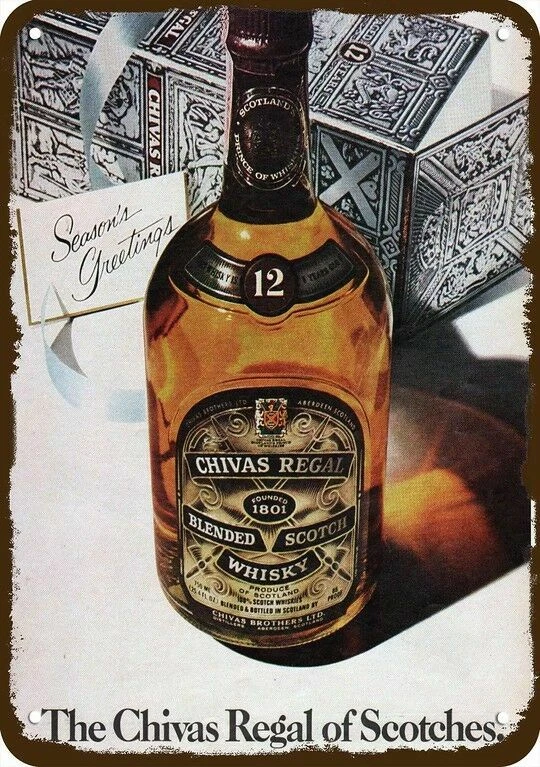 1979 CHIVAS REGAL Christmas Scotch **** DECORATIVE REPLICA METAL BAR SIGN *****