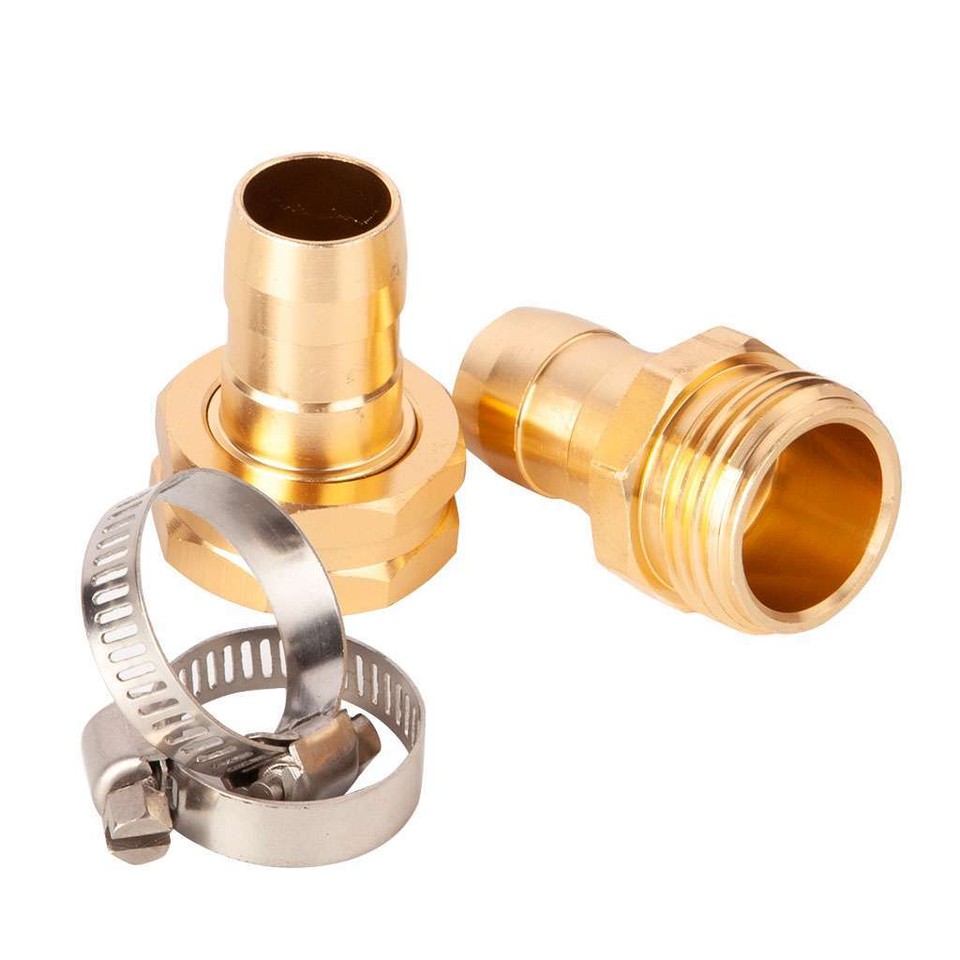 3/4" Brass Garden Hose Mender Repair Kit – 4-Pack With Male/Female Connectors & Clamps-680920