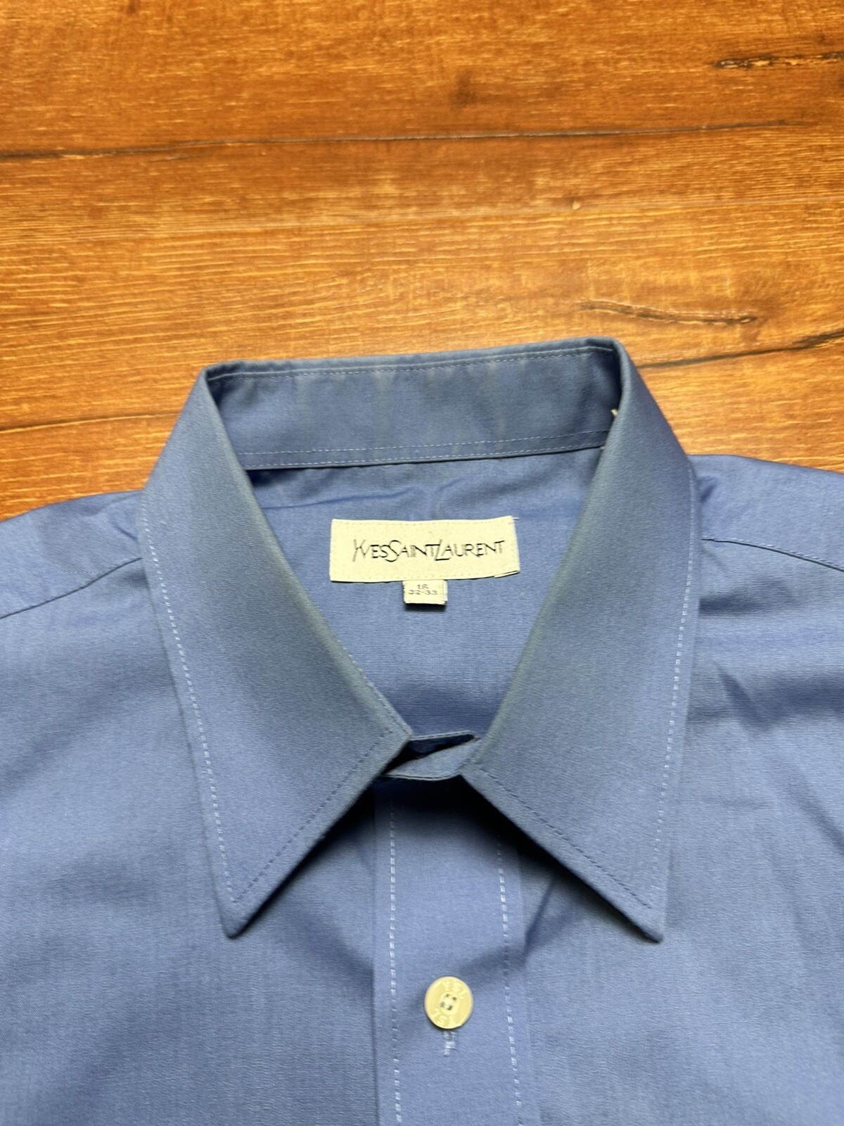 Yves Saint Laurent YSL camicia uomo 16 32 33 blu manica lunga abito abbottonato