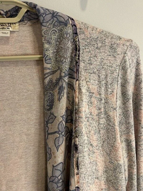 Cárdigan para mujer One World rosa púrpura suave frente abierto plumero bufanda ribete talla 2X Foto 2 de 4