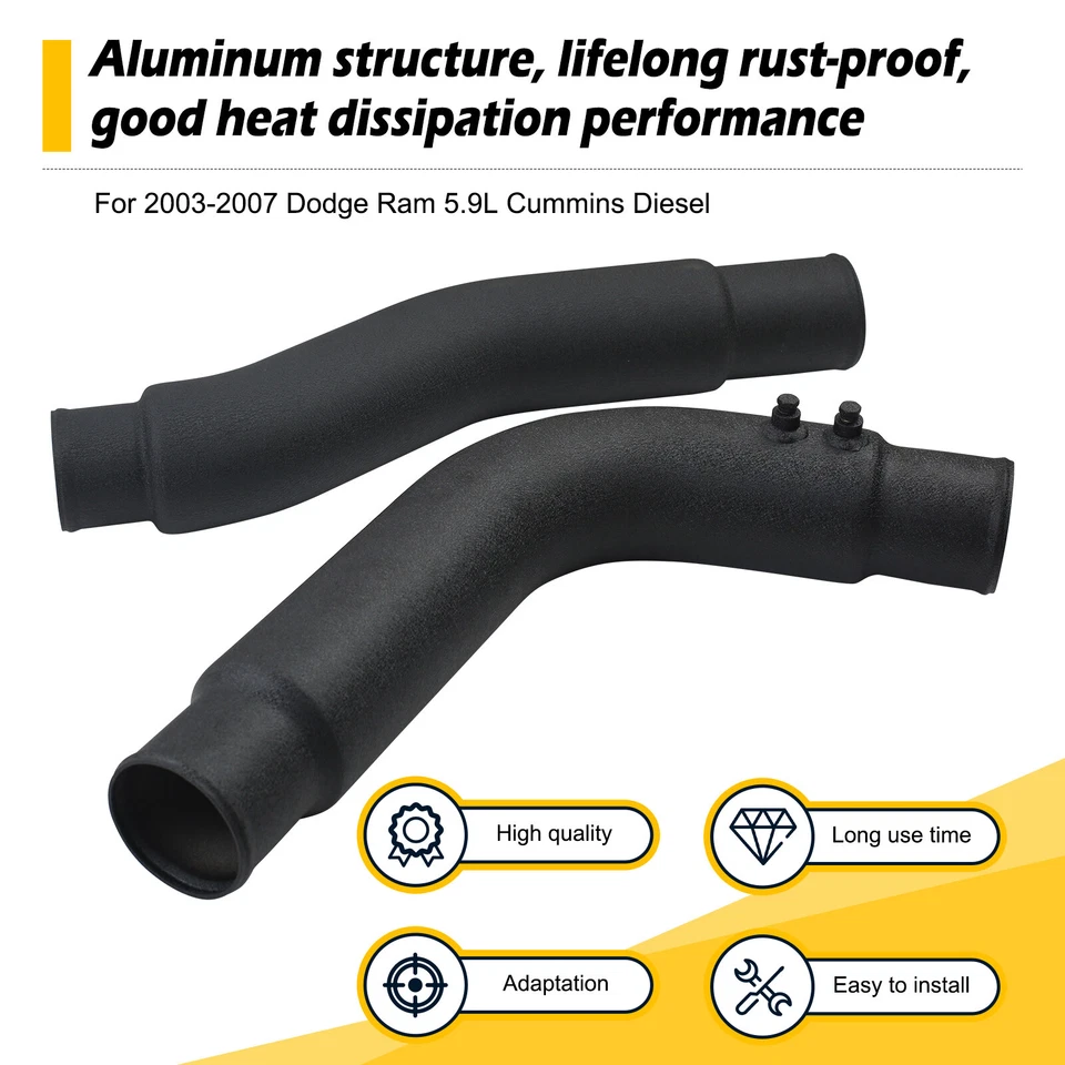 黑色不锈钢 5.9L 中冷管适用于 2003 - 2007 道奇 Ram 康明斯柴油 — 第 3/4 张图片