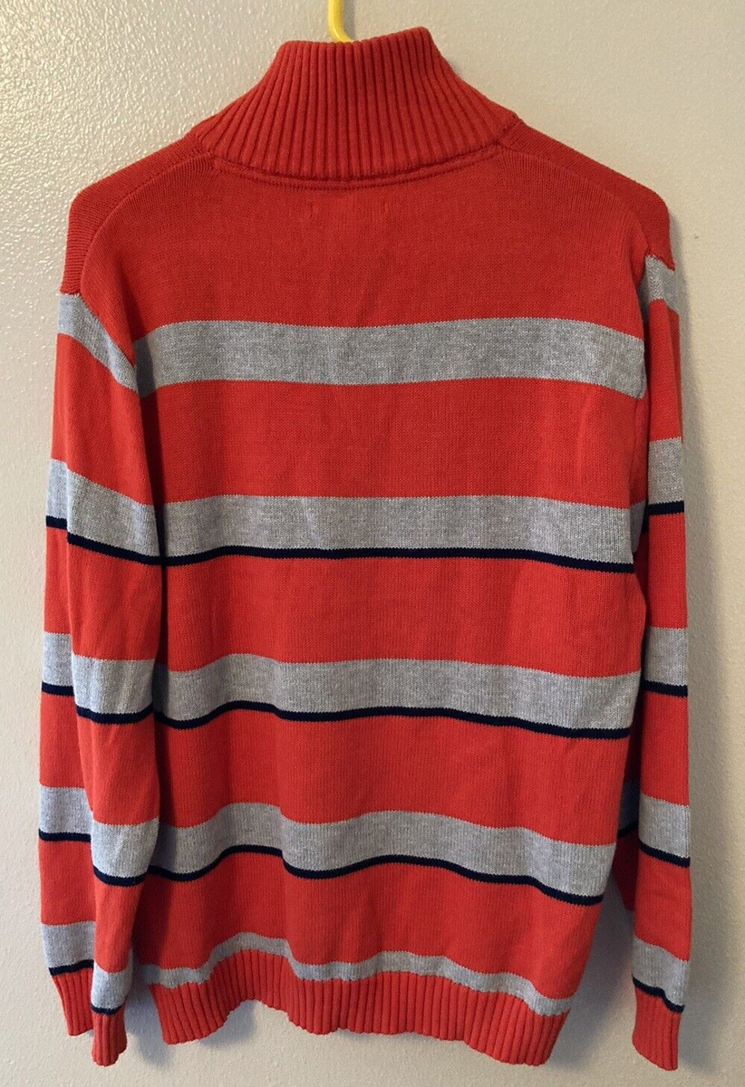 Nautica Sweater Women's XL Orange/Gray Stripe 1/4 Zip Knit Long
