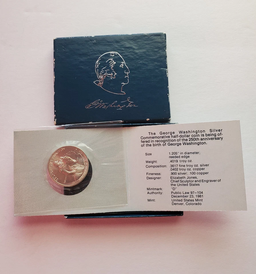 1982-D George Washington Commemorative Half Dollar Unc 90% SIlver US Coin - Image 3 of 4