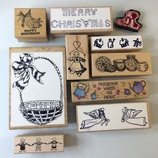 Lot Of 10 Miscellaneous Rubber Stamps - Christmas, Easter, Dolls More