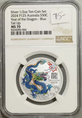 2024 Australia 1/2 oz 9999 Silver Year of the Dragon Colorized NGC MS 70 #5-066