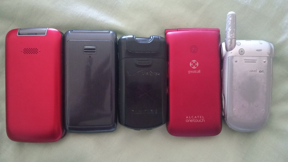 Lot 5 Cell Phones Used Verizon&Jitterbug Red Black Flip Cellular Phones