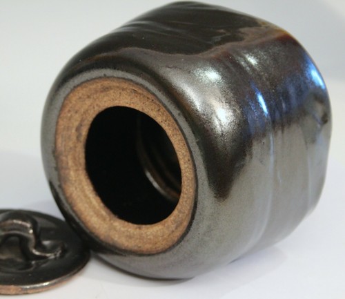 Pot poterie cérémonie thé Mizusashi ustensile Tenmoku zen wabi sabi studio vintage - Photo 5/12