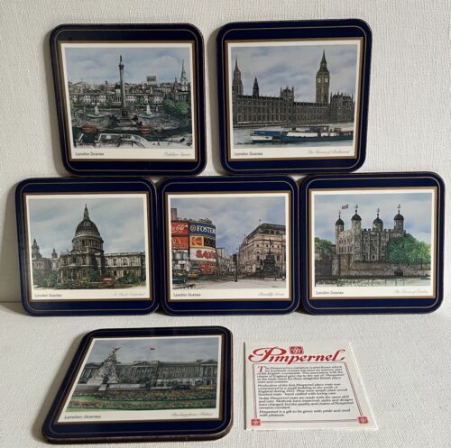 Vintage Pimpernel Coaster London England Cork Bar Boxed for Drinking Glass 6pc - Picture 1 of 8