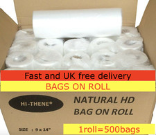 BAGS ON A ROLL 9 x14" Natural HD Clear Polythene Counter Butchers Bags Food Veg