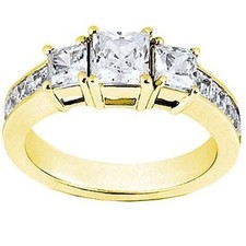 2.15 carat 3 stone Princess cut Diamond Engagement Wedding 14k Yellow Gold Ring