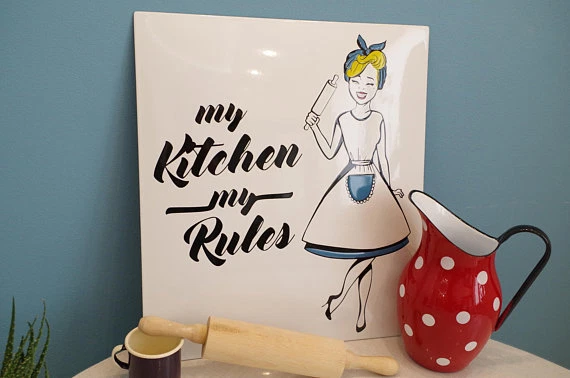 MY KITCHEN MY RULES Kunst 45x50 cm EMAILSCHILD Poster Design Bild | Wandbild 