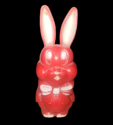 Vintage Hard Celluloid Plastic Red White Bunny Rabbit 1950's