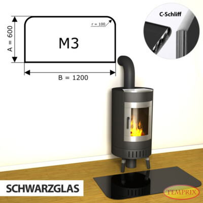 Kamin Bodenplatte Glas 120x80cm - Hitzeschutz Mit Naturstein Design