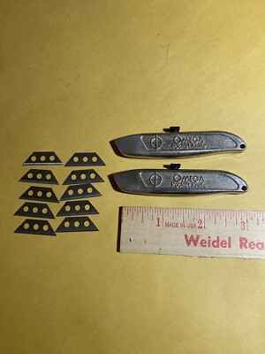 2 Pc Vintage Omega 3  Mini Retractable Utility-Knife-  With 10 Blades