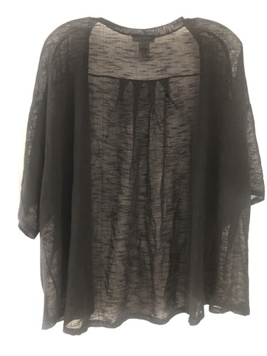 Catherines Black Open Front L.Weight S/S Cardigan 3X 26/28W Plus Rayon Nylon BL - Picture 12 of 12