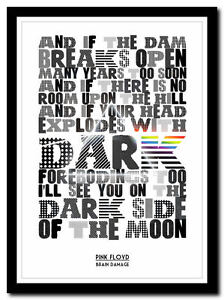 PINK FLOYD - Brain Damage - moon - lyric poster typography ...