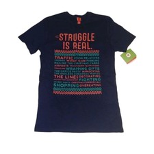 Funny Women's Christmas T-Shirt Struggle is Real Tee Small Distressed Holiday S