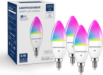 E12 Smart Light Bulbs 60W Equiv., Work with Alexa/Google Home/Smartlife, 500LM 6
