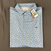 Vineyard Vines Golf Shirt Polo Club Sandwich Print Large Blue Polyester Spandex